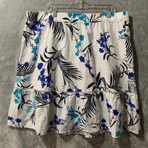 White Floral Tiered Skirt with Blue Print